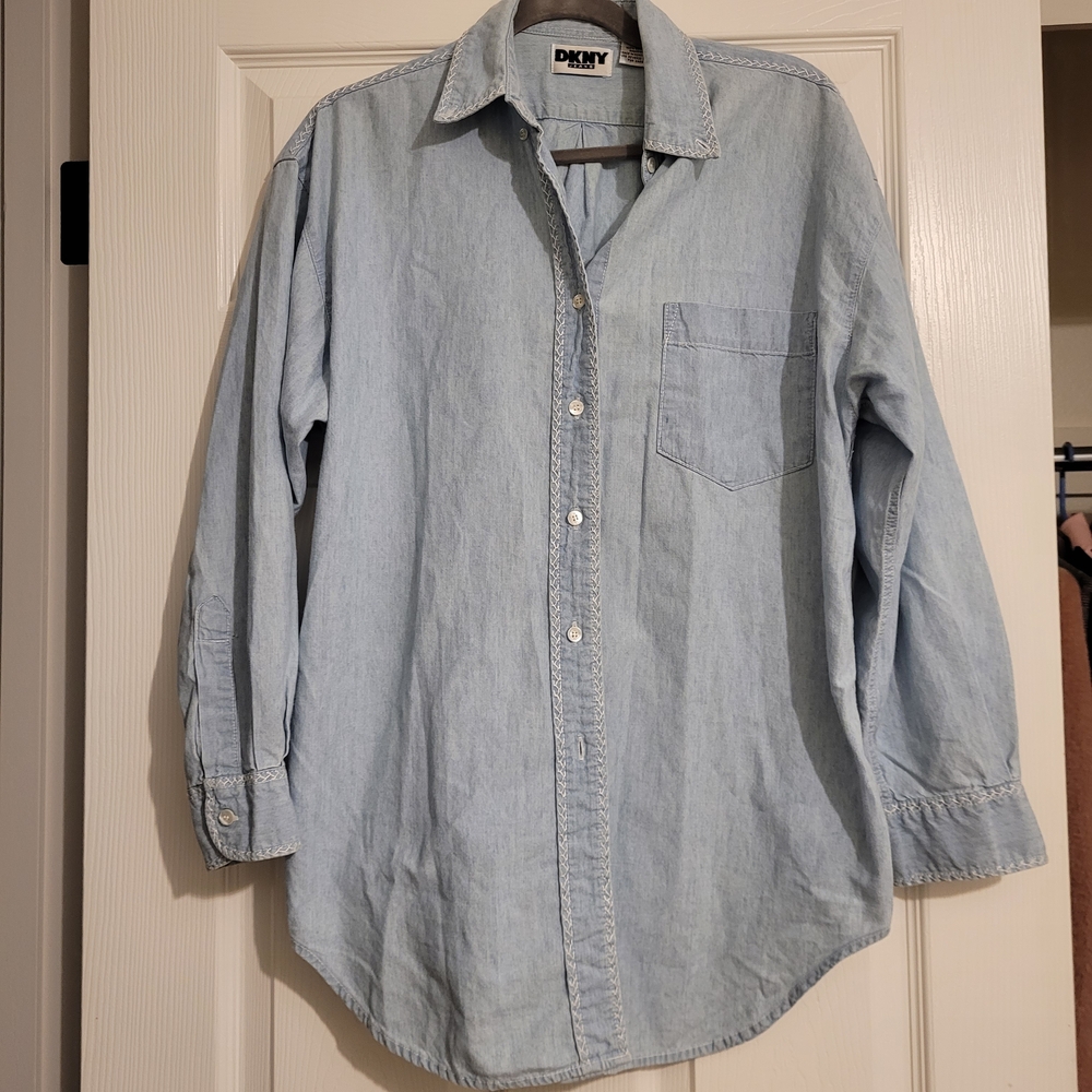 DKNY Womens Denim Blue Casual Button Down Shirt - Picture 2 of 4